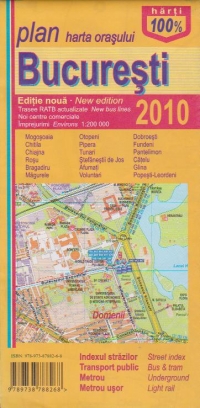 Bucuresti - Planul orasului 2010 ( 1:200 000) (indexul strazilor, transport public, metrou, metrou usor)