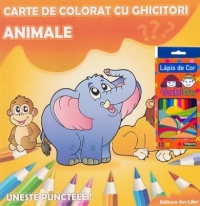 Carte de colorat cu ghicitori - Animale + Creioane color 12 culori