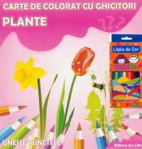 Carte de colorat cu ghicitori - Plante + Creioane color 12 culori