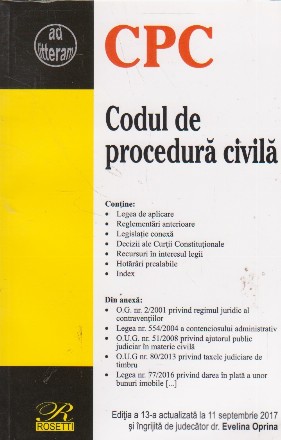 Codul de Procedura Civila, actualizat la 11 septembrie 2017