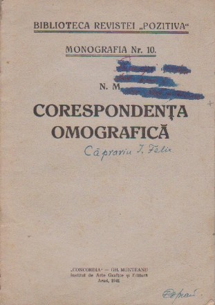 Corespondenta Omografica - Monografia Nr. 10 (Editie 1941)