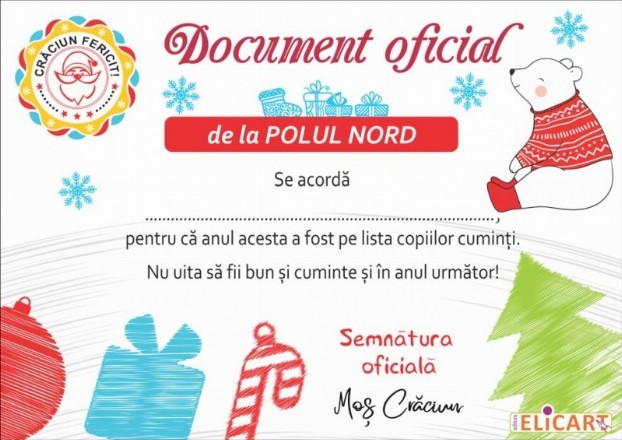 Diploma sarbatori. Document oficial de la Polul Nord