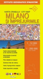 Harta orasului Milano si imprejurimile (Scara 1:12.000 si 1:250.000)