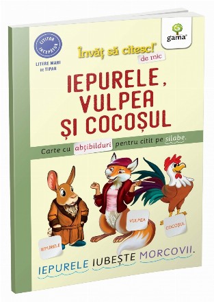 Iepurele, vulpea si cocosul. Carte cu abtibilduri pentru citit pe silabe