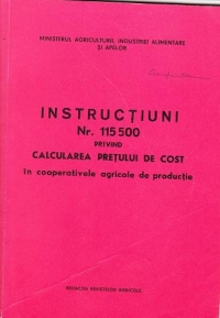 Instructiuni privind calcularea pretului de cost in cooperativele agricole de productie