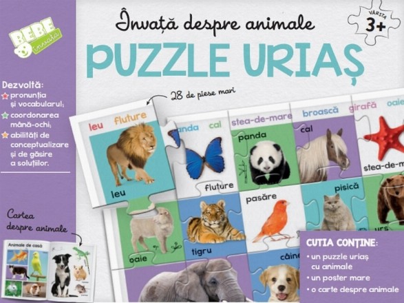 Invata despre animale. Puzzle urias (28 de piese mari)