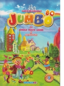 Jumbo 80 - Carte de colorat cu animale, fructe, legume si abtibilduri