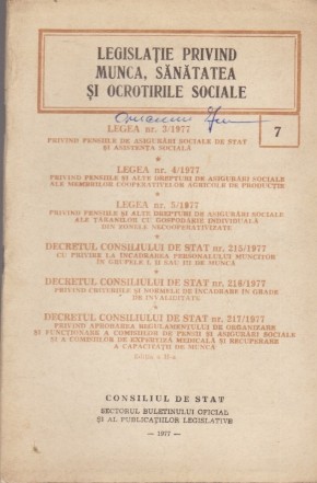 Legislatie privind munca, sanatatea si ocrotirile sociale