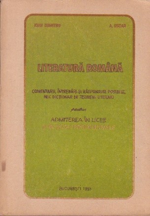 Literatura Romana - Comentarii, intrebari si raspunsuri posibile, Mic dictionar de termeni literari (pentru admiterea in licee si in scoli profesionale)