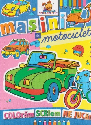 Masini si motociclete. Carte de colorat