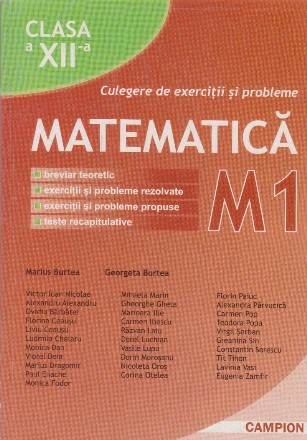 Matematica M1, Clasa a XII-a. Culegere de exercitii si probleme