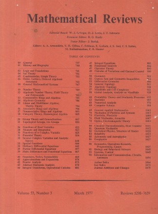 Mathematical Reviews, March 1977