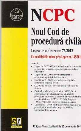 Noul Cod de Procedura Civila. Editia a 7-a actualizata la 20 octombrie 2014