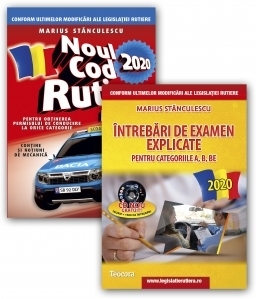 Pachet Promo : Noul cod rutier 2020 + Intrebari de examen explicate pentru categoriile A, B, BE + CD cu 1500 intrebari