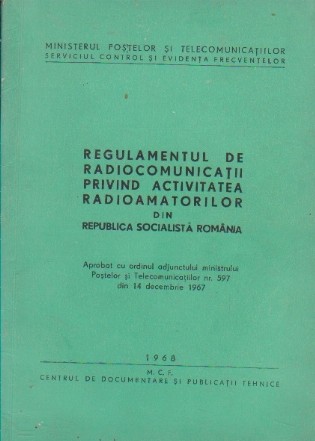 Regulamentul de radiocomunicatii privind activitatea radioamatorilor din Republica Socialista Romania