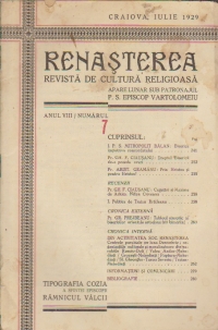 Renasterea - Revista de cultura religioasa, Iulie 1929