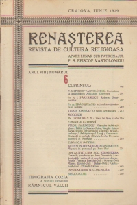 Renasterea - Revista de cultura religioasa, Iunie 1929