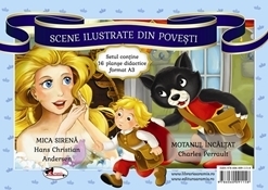 Scene ilustrate din povesti: Mica sirena; Motanul incaltat