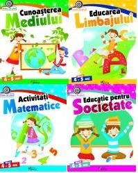 Set gradinita 4 auxiliare, nivel 4-5 ani (1. Educatie pentru societate, 2. Educarea limbajului, 3. Cunoasterea mediului, 4. Activitati matematice)