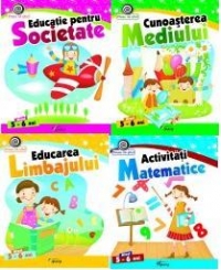 Set gradinita 4 auxiliare, nivel 5-6 ani (1. Educatie pentru societate, 2. Educarea limbajului, 3. Cunoasterea mediului, 4. Activitati matematice)