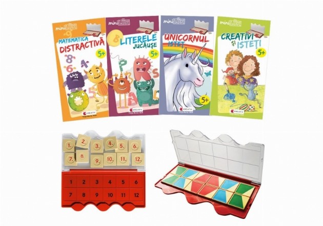 Set joc educativ miniLUK (4 carti + joc): Matematica, limba romana, logica si creativitate, varsta 5+