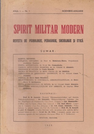 Spirit Militar Modern, Noembrie-Ianuarie 1938 - Revista de Psihologie, Pedagogie, Sociologie si Etica