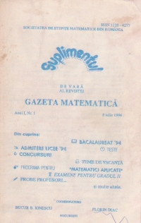 Suplimentul de vara al revistei gazeta matematica, anul I, nr. 1 / 1994